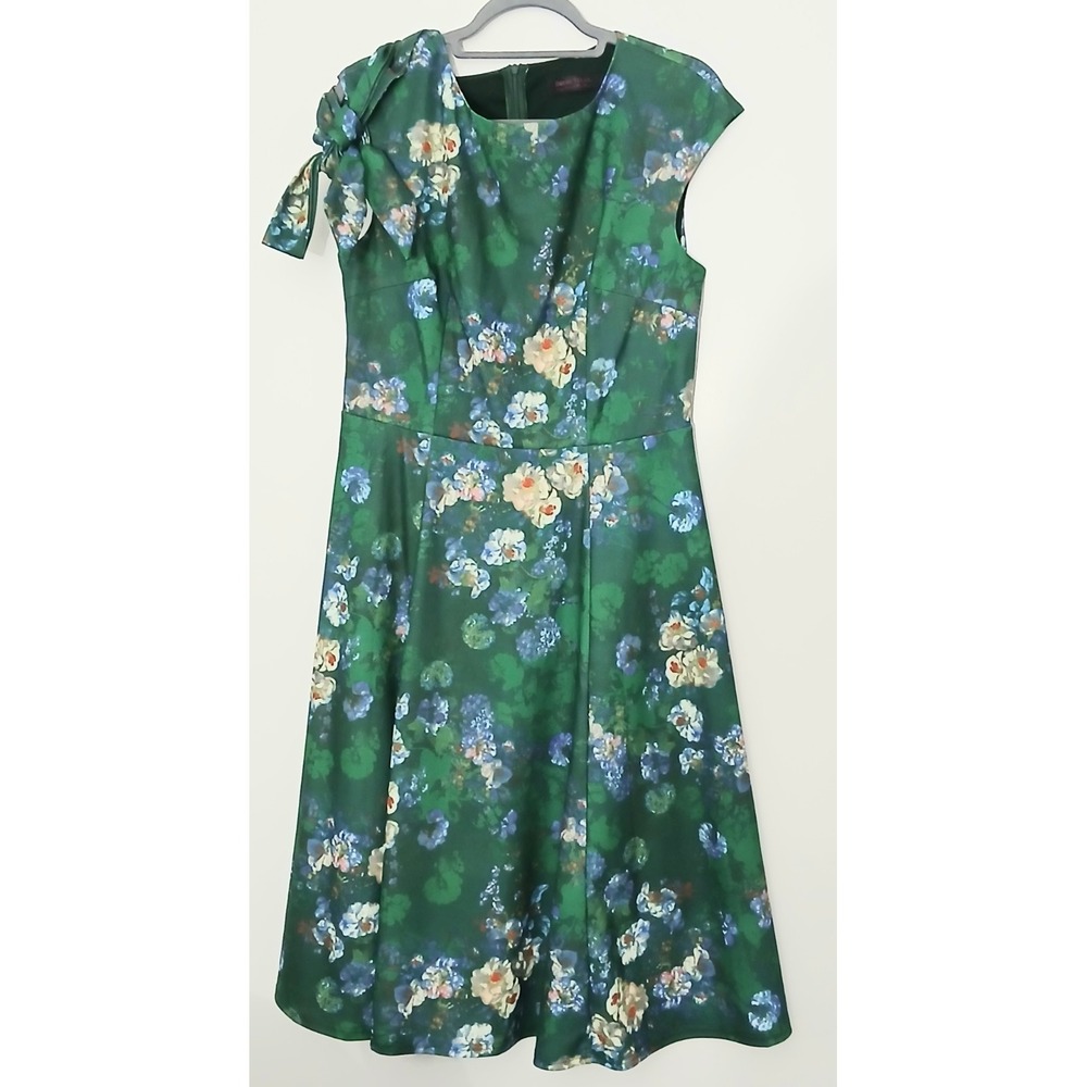 Dress Tells Midi Dress Large Green Floral Garden Party‎ Cottagecore Feminine
